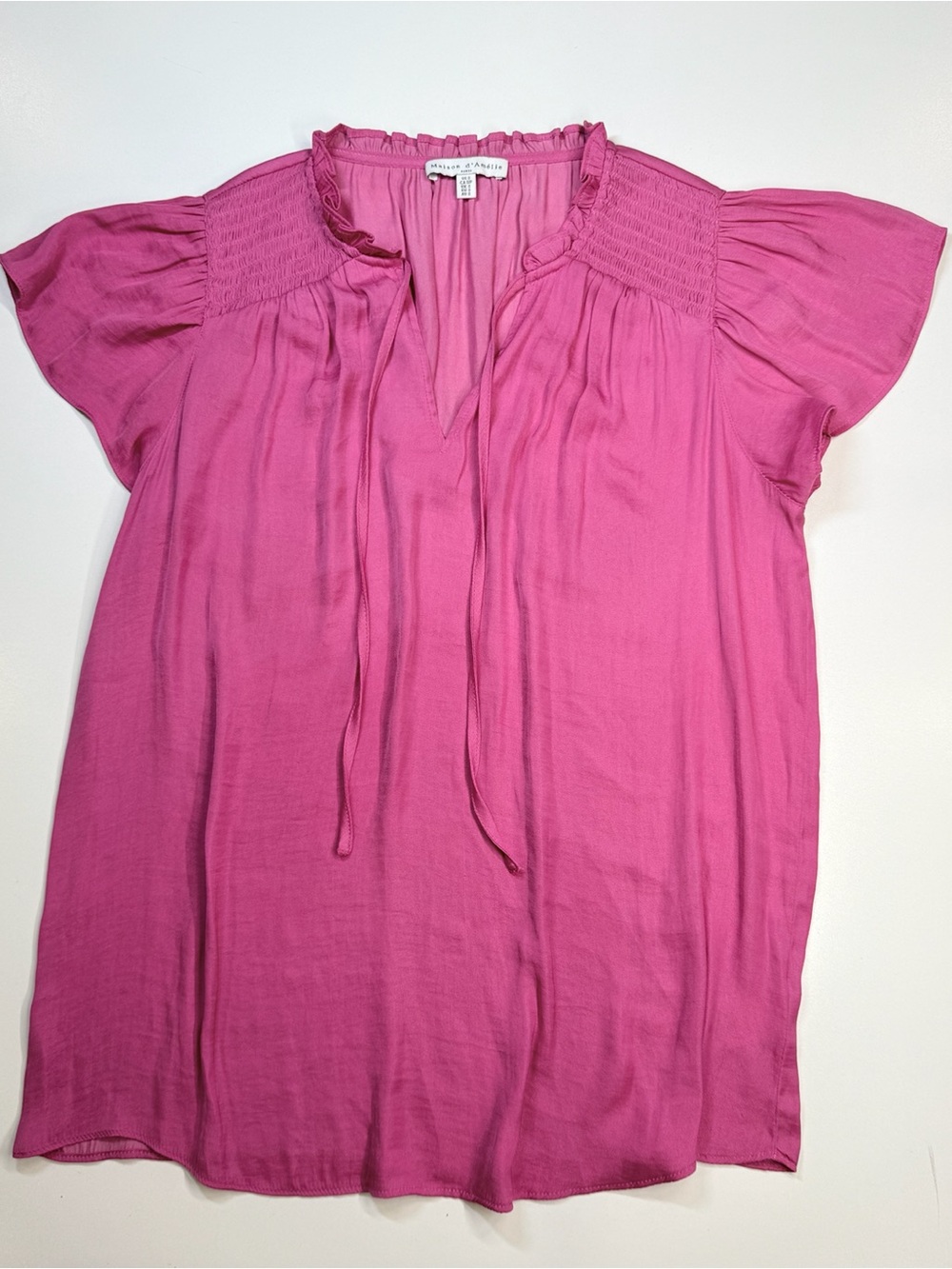 Anthropologie Maison d’Amélie Paris Pink Smocked Flutter Sleeve Blouse S - Picture 3 of 8